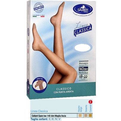 SAUBER COLLANT OPEN TOE MAGLIA LISCIA 140 DEN COLORE NEUTROBEIGE TAGLIA 2 LINEA CLASSICA