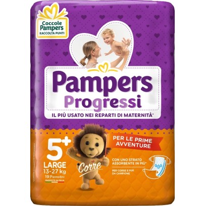 PAMPERS PROGRESSI LARGE PANNOLINO 5+ 13-27KG 19 PEZZI